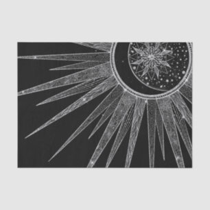 Elegantes Silver Sun Moon Mandala Black Design Seidenpapier