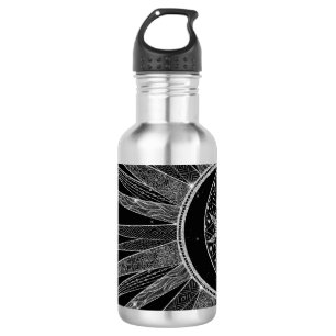 Elegantes Silver Sun Moon Mandala Schwarzes Design Edelstahlflasche