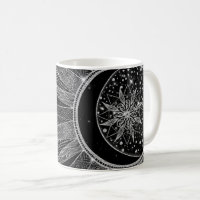Elegantes Silver Sun Moon Mandala Schwarzes Design