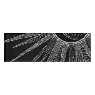 Elegantes Silver Sun Moon Mandala Schwarzes Design Namenschild