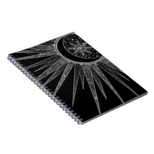 Elegantes Silver Sun Moon Mandala Schwarzes Design Notizblock
