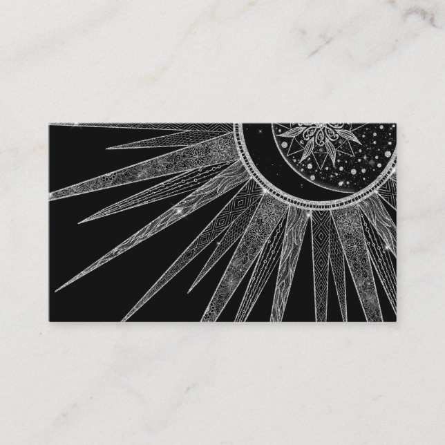 Elegantes Silver Sun Moon Mandala Schwarzes Design Visitenkarte (Vorderseite)