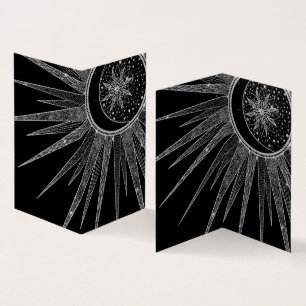 Elegantes Silver Sun Moon Mandala Schwarzes Design Visitenkarten