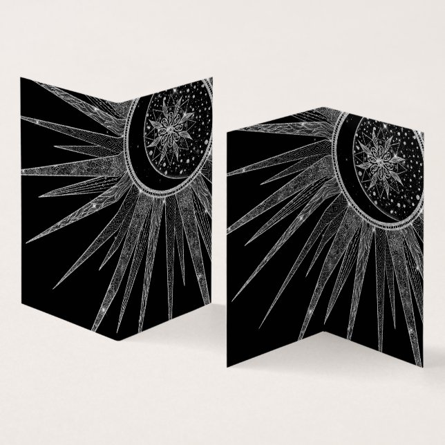 Elegantes Silver Sun Moon Mandala Schwarzes Design Visitenkarten (Innenseite und Außenseite)