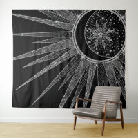 Elegantes Silver Sun Moon Mandala Schwarzes Design
