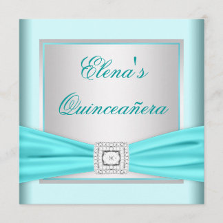 Elegantes Silver und Aquamarin Blue Quinceanera Einladung