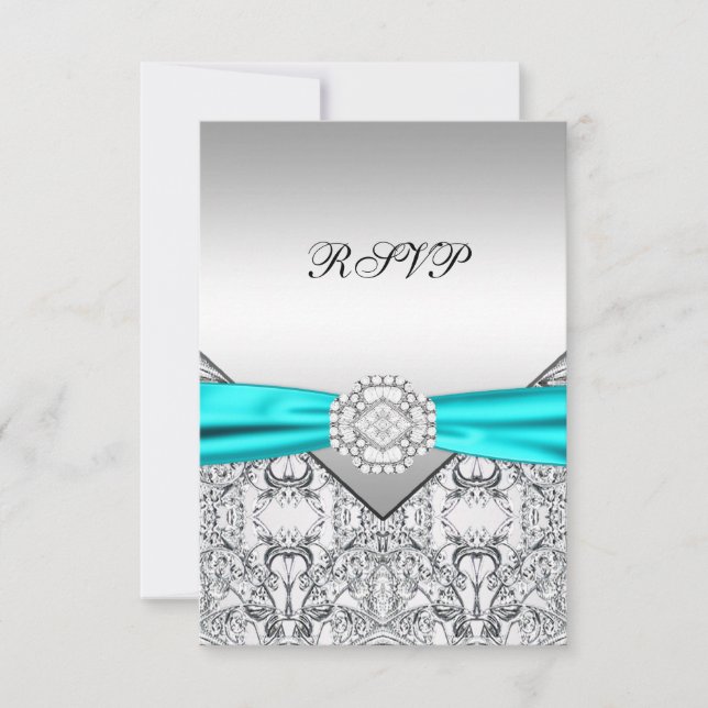 Elegantes Silver und Aquamarin Blue Wedding RSVP Karte (Vorderseite)