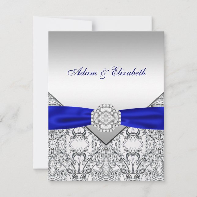 Elegantes Silver und Royal Blue Wedding Einladunge Einladung (Vorderseite)