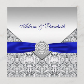 Elegantes Silver und Royal Blue Wedding Einladunge Einladung