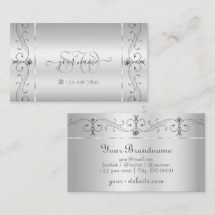 Elegantes Silver Verziert Squiggled Jewels Monogra Visitenkarte