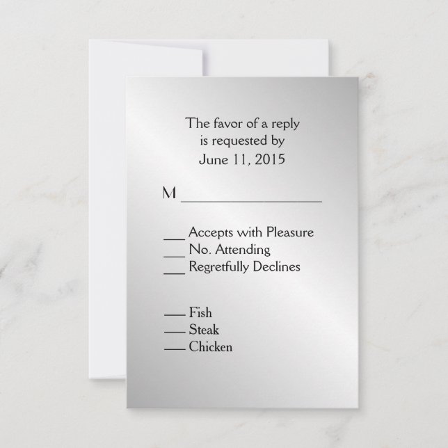 Elegantes Silver Wedding RSVP mit Menü Karte (Vorderseite)