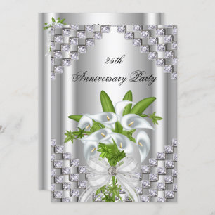 Elegantes Silver White Floral 25-jähriges Party Einladung