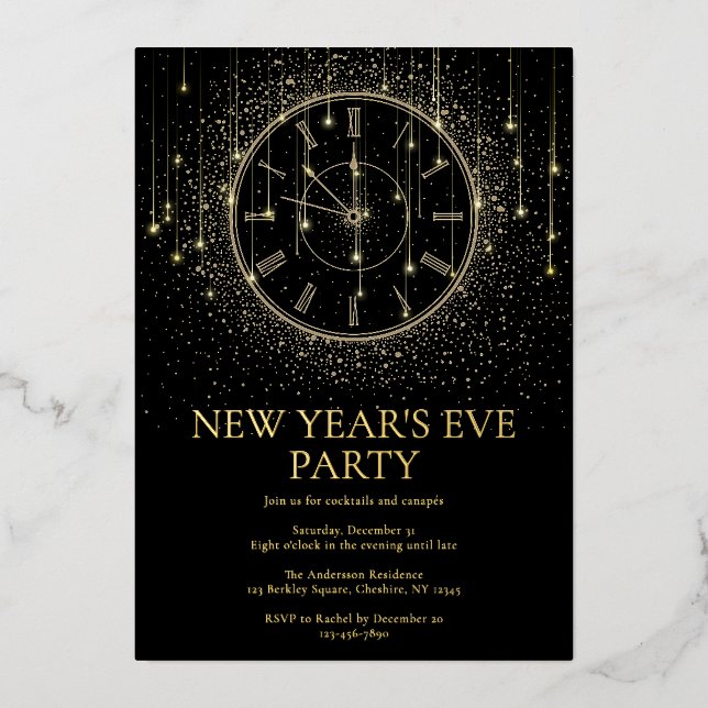 Elegantes Silvester-Party Folieneinladung (Vorderseite)