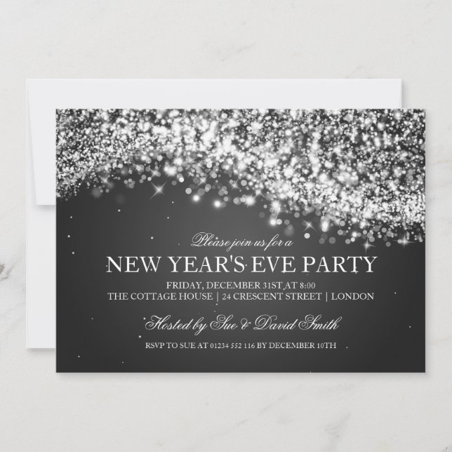 Elegantes Silvester Party Sparkling Wave Black Einladung (Vorderseite)