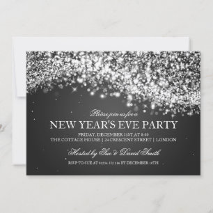 Elegantes Silvester Party Sparkling Wave Black Einladung