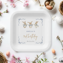 Elegantes Simple Bunny Kid Oster 3. Geburtstag Par Pappteller