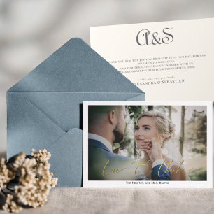 Elegantes Simple Calligraphy Monogram Wedding Foto Dankeskarte