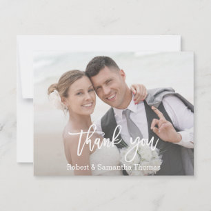 Elegantes Simple Foto Wedding Typografy Dankeskarte