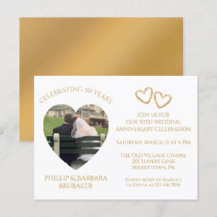 Elegantes Simple Gold Foto 50. Hochzeitstag Einladungspostkarte