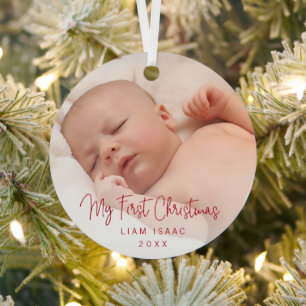Elegantes Simple Red Baby Foto Ornament Aus Metall
