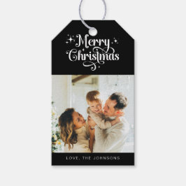 Elegantes Simple Retro Black Merry Weihnachts-Foto Geschenkanhänger