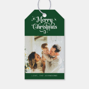 Elegantes Simple Retro Green Frohe Weihnachts-Foto Geschenkanhänger