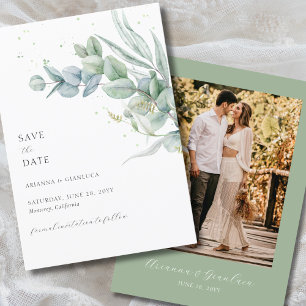 Elegantes Simple Sage Green Foto Save the Date Einladung