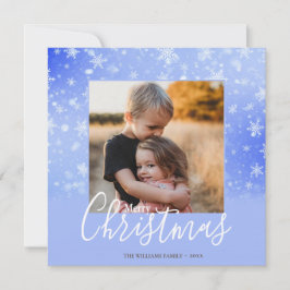 Elegantes Simple Snowy Lila Frohe Weihnachts-Foto Feiertagskarte