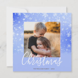 Elegantes Simple Snowy Lila Frohe Weihnachts-Foto Feiertagskarte