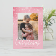 Elegantes Simple Snowy Pink Frohe Weihnachts-Foto