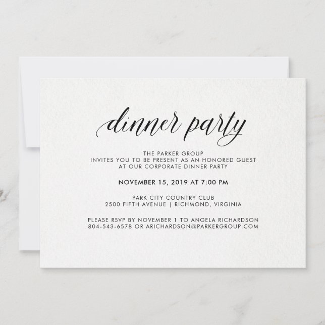 Elegantes Simple Typografy Dinner Party| Unternehm Einladung (Vorderseite)