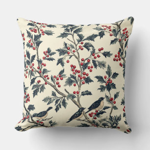 Elegantes Singvogel-Winter-Stechapfel-Cream-Rot-Mu Kissen