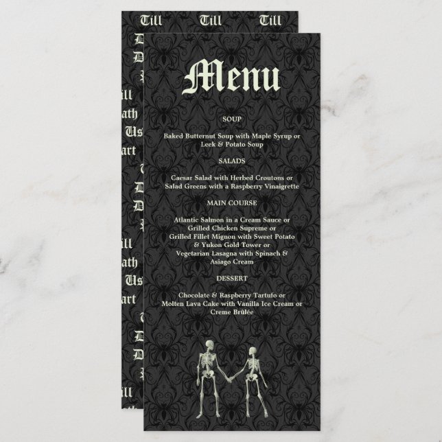 Elegantes Skeletons Wedding Menu Programm (Vorne/Hinten)