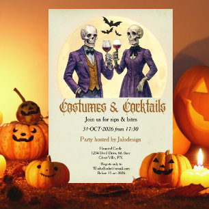 Elegantes Skelett-Kostüm-Cocktail-Halloween-Party Einladung