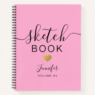 Elegantes Sketchbook Herzname Skript Rosa Notizbuch