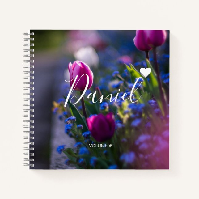 Elegantes Sketchbook Ihr Name Script lila chic No Notizbuch (Vorderseite)