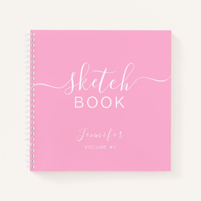 Elegantes Sketchbook - Ihr Name Script Rosa Notizbuch (Vorderseite)