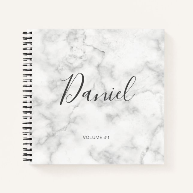 Elegantes Sketchbook Ihr Name Skript Marble chic   Notizbuch (Vorderseite)