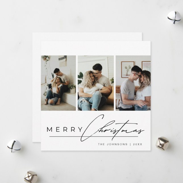 Elegantes Skript 3 Foto-Collage Frohe Weihnachten (Vorderseite/Rückseite Beispiel)