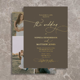 Elegantes Skript 4 Foto Braune Hochzeit Folieneinladung