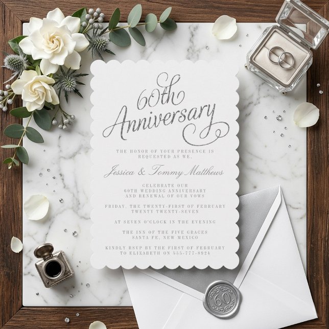 Elegantes Skript 60. Diamantene Hochzeit Einladung (Von Creator hochgeladen)