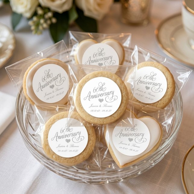 Elegantes Skript 60. Diamantene Hochzeit Runder Aufkleber (Von Creator hochgeladen)