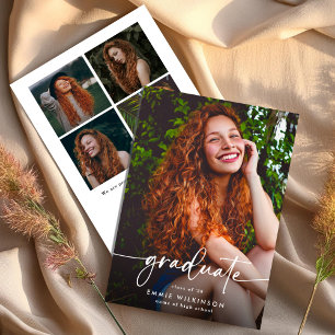 Elegantes Skript Absolvent 5 Foto-Collage Abschlus Ankündigung