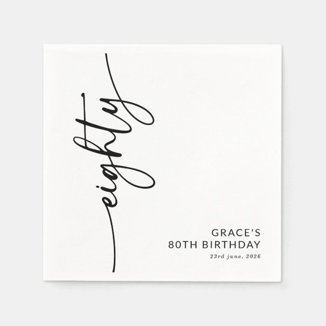 Elegantes Skript Achtzigster 80. Geburtstag Serviette (Vorderseite)