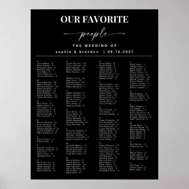 Elegantes Skript Alphabetisches Hochzeitsstift Poster (Vorne)