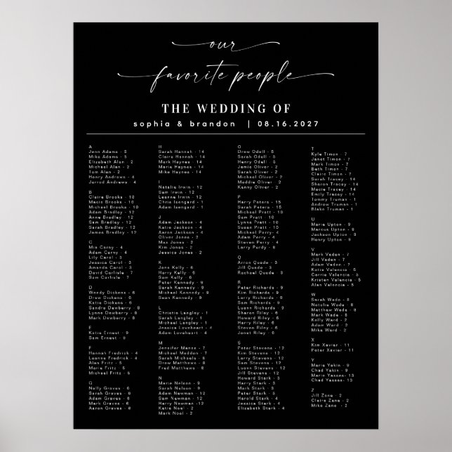 Elegantes Skript Alphabetisches Hochzeitsstift Poster (Vorne)