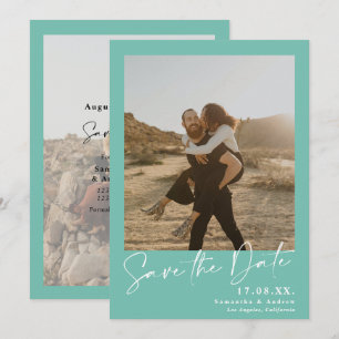 Elegantes Skript aquamarine aqua 2 Fotos Save the Date