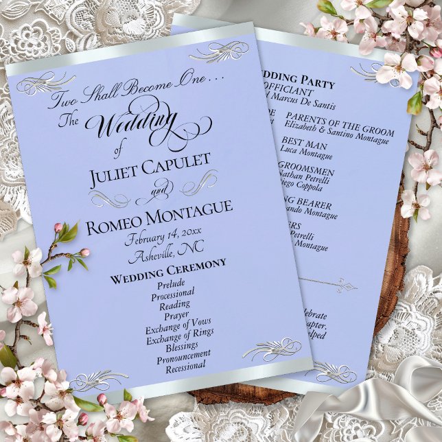 Elegantes Skript - Blaue/Silberne Hochzeit Programm (Von Creator hochgeladen)