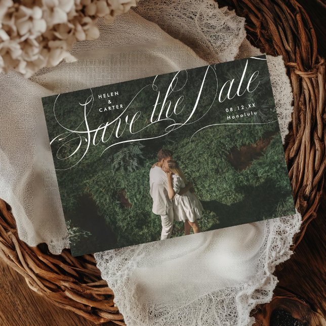 Elegantes Skript Blühend Foto Save The Date (Von Creator hochgeladen)