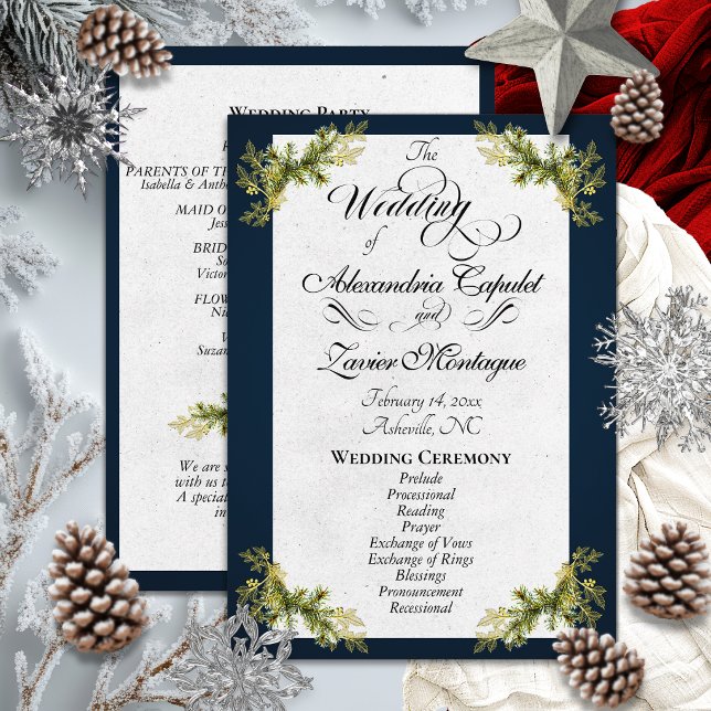 Elegantes Skript & Botanisch - Blaue Hochzeit Programm (Von Creator hochgeladen)